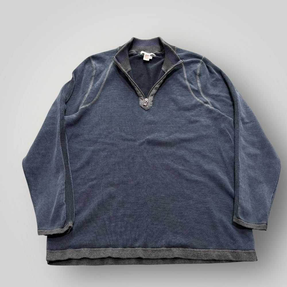 Carbon2cobalt Sweater Mens XL Blue Cotton Waffle Knit 1/4 Zip Mock Neck Pullover